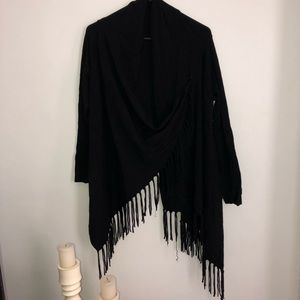 Wrap sweater with fringe